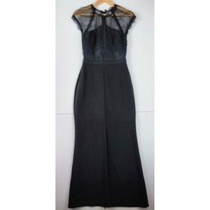 HARLYN BLACK LACE SHEER EMBROIDERED CAP SLEEVE FRONT SLIT PROM GOWN DRESS sz XS